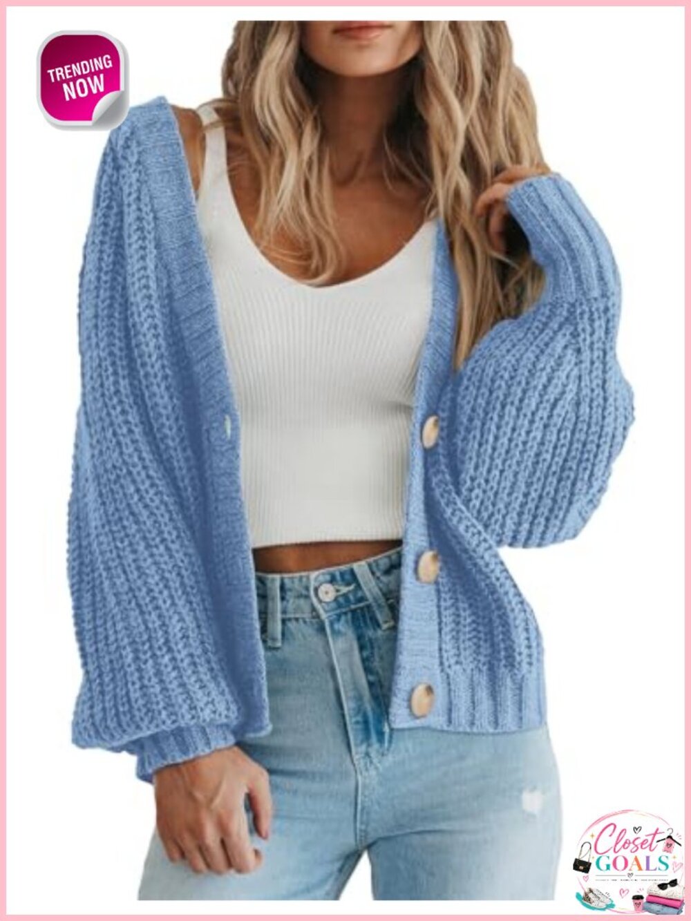 Chunky Knit Open Front Button Down V Neck Cardigan Sweater Fall Winter